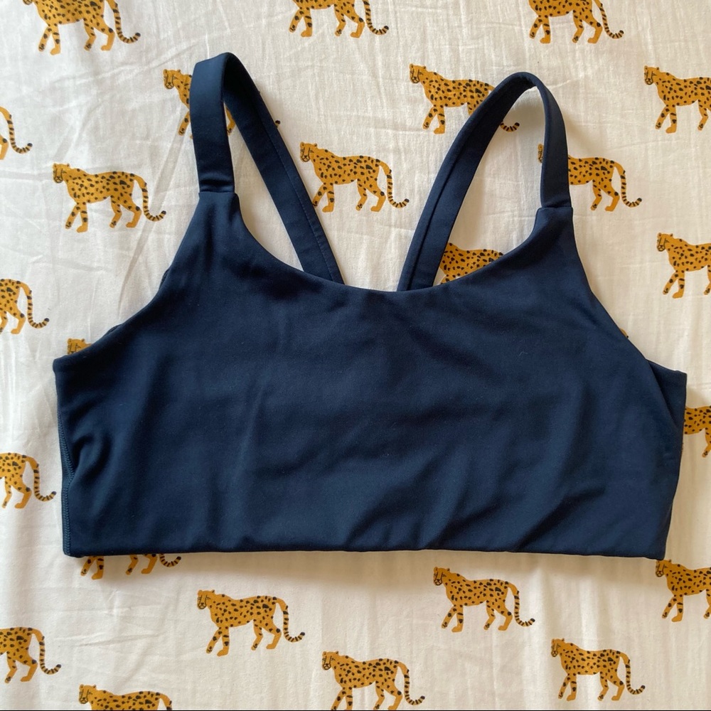 girlfriend collective navy blue sports bra